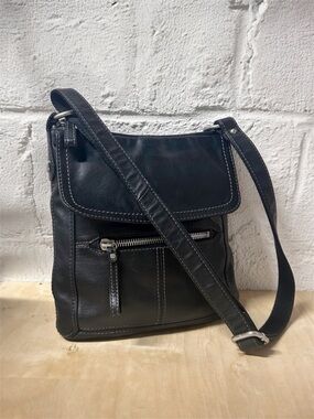 Fossil Hanover Black Leather Crossbody Bag Messenger Style EUC